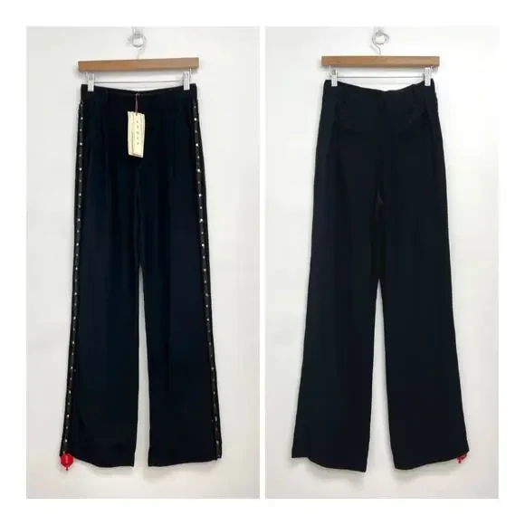 NWT Figue Hadley Embellished Beaded Pleated Drapey Straight Leg Trousers Size 2 - Picture 15 of 15